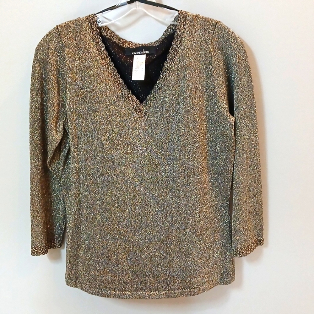 NWOT Jones New York Women's Sparkle Relaxed V Neck Top size small